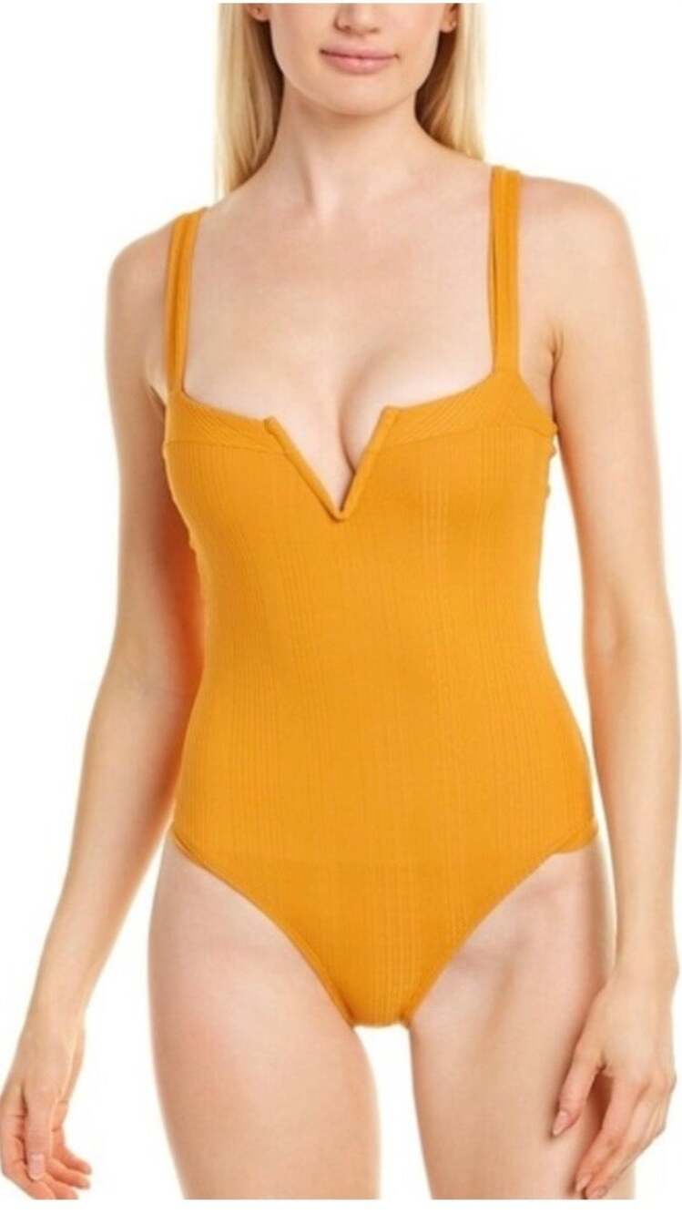 L*Space Pointelle Rib Cha Cha One Piece Orange Swimsuit Size 8